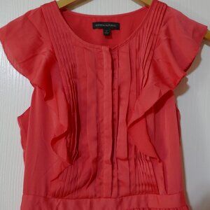 Women's Banana Republic Coral Ruffled and Pleated Sleeveless Dress Pockets Sz 2